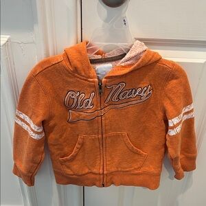 Size 3T Old Navy Orange Zip-Up Hoodie with Stripes